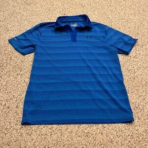 Under Armour Men's Striped Short Sleeve Polo Shirt Sz M Blue Preppy Golf